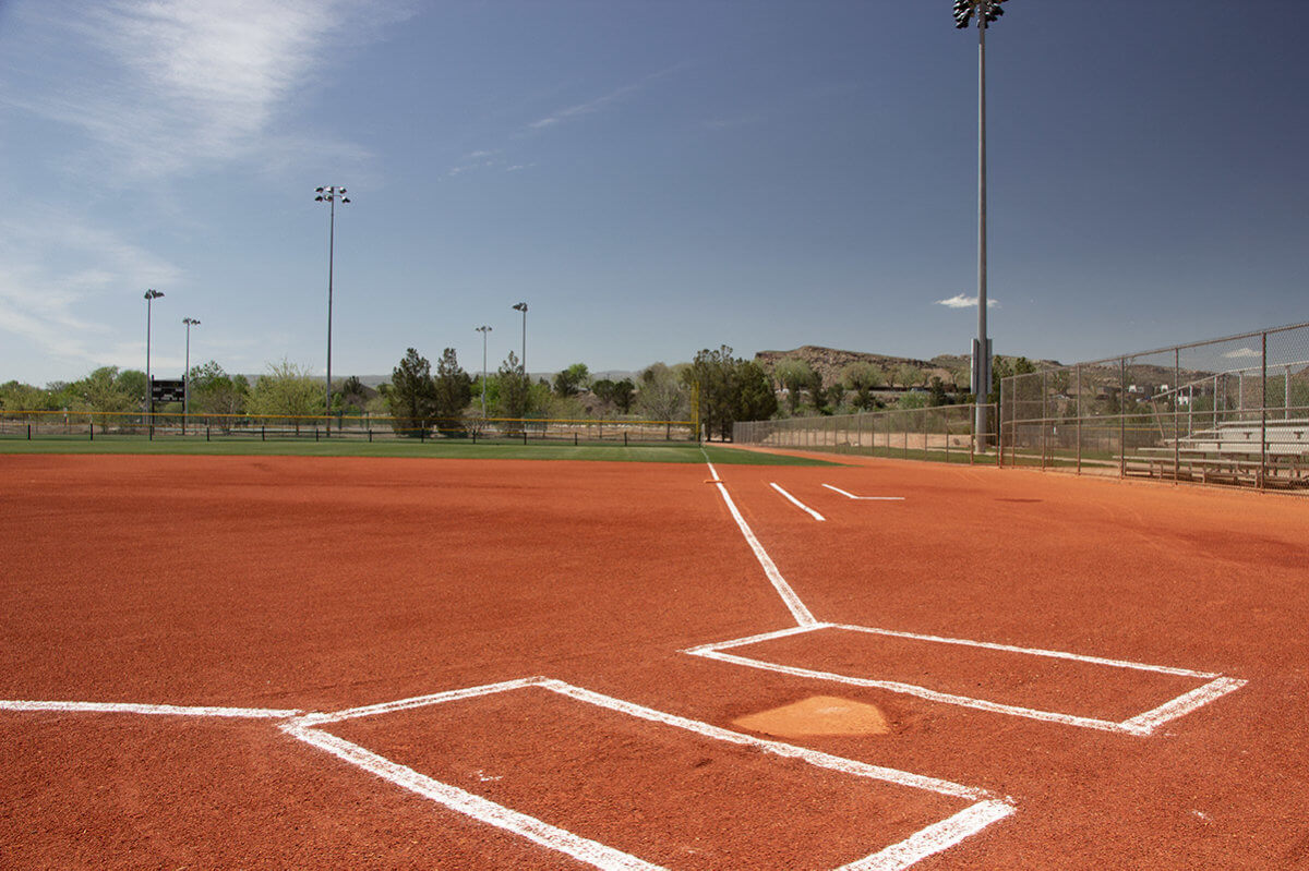 View of baseball field from home plate