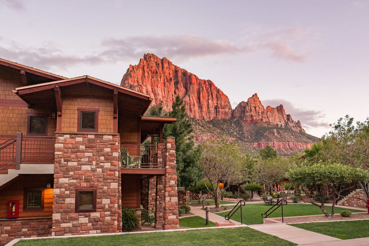 View of mountain behind hotel