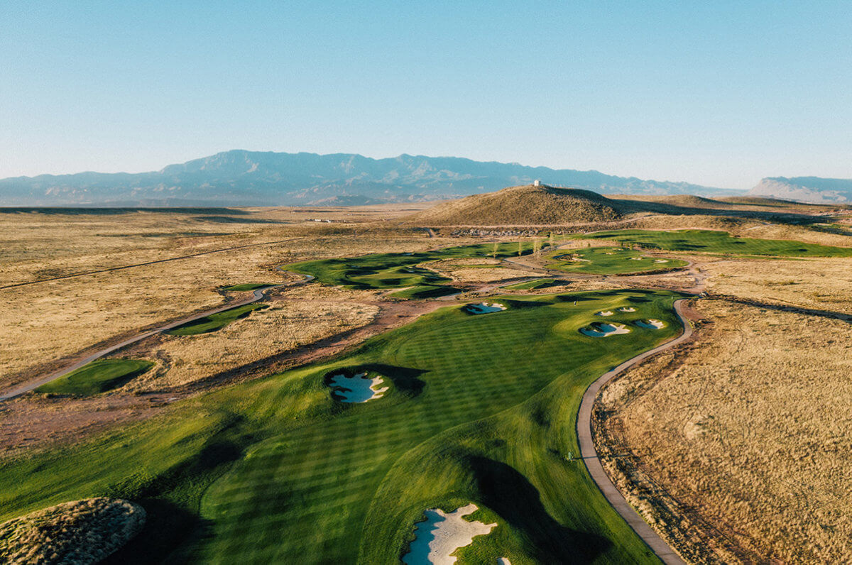 Aerial view of desert golf course