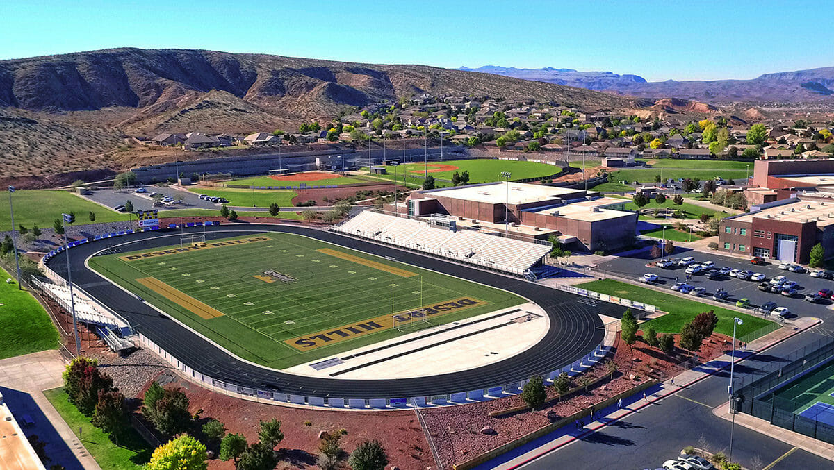Aerial view of school football field