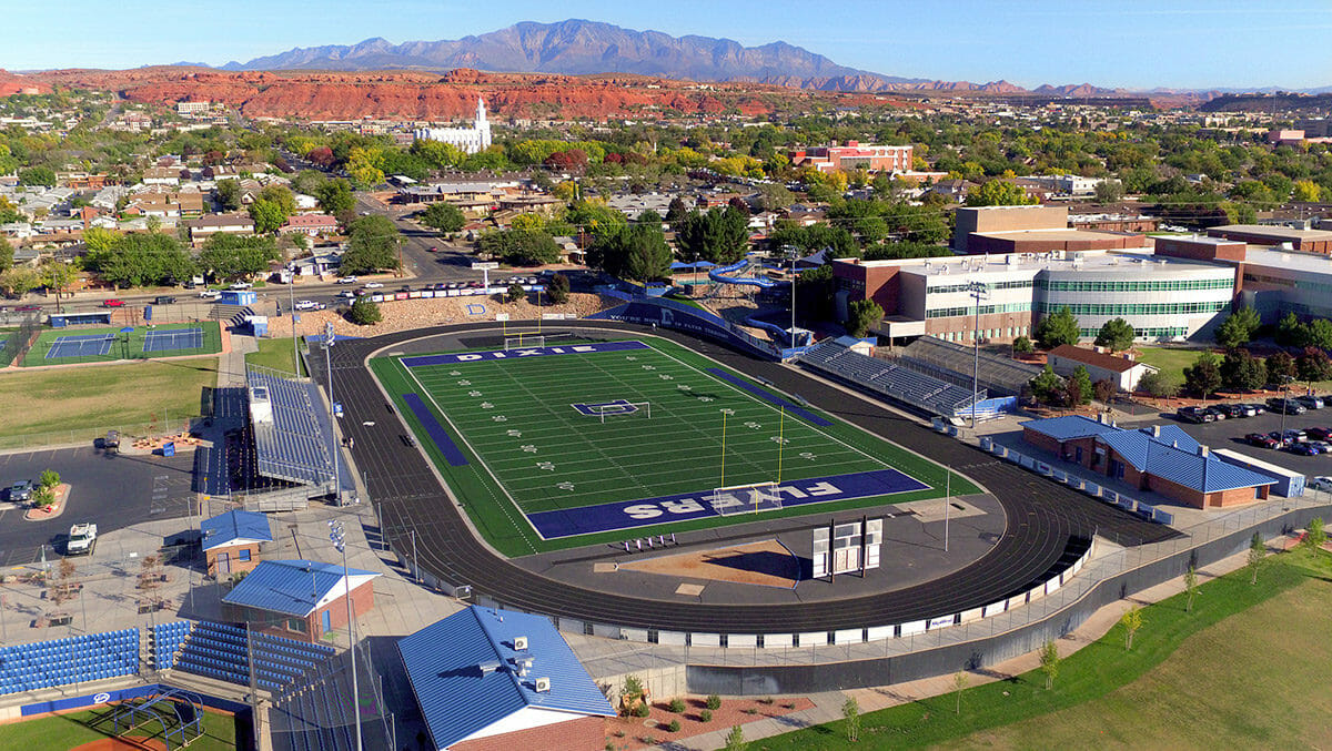 Aerial view of football field