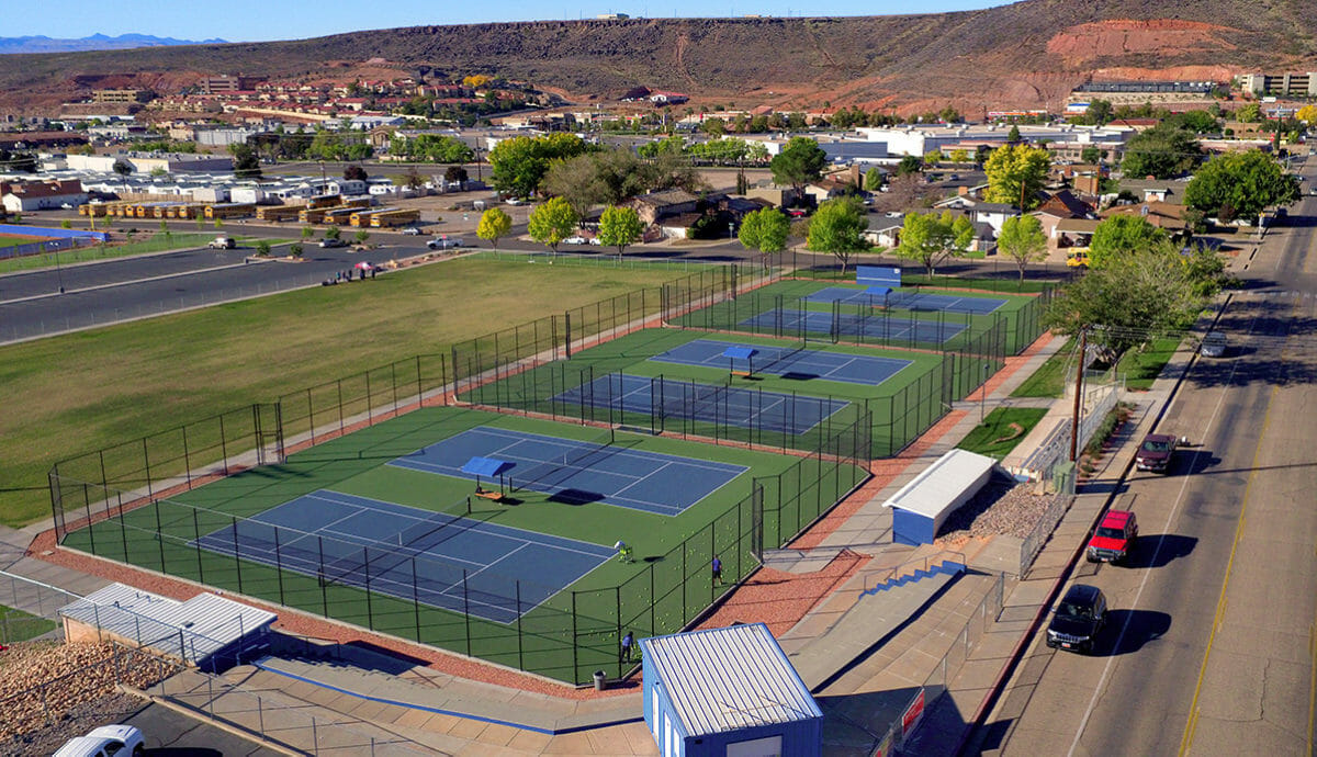 Aerial view of tennis courts