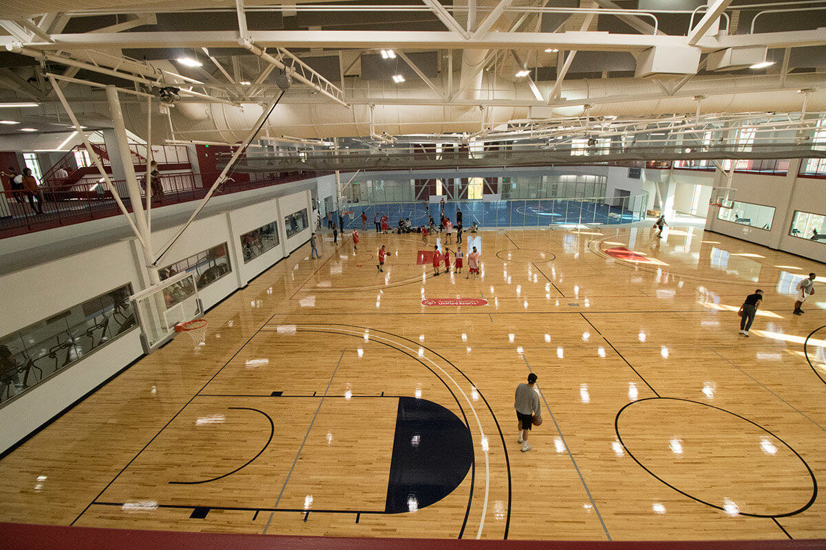 Indoor basketball courts with wood floors