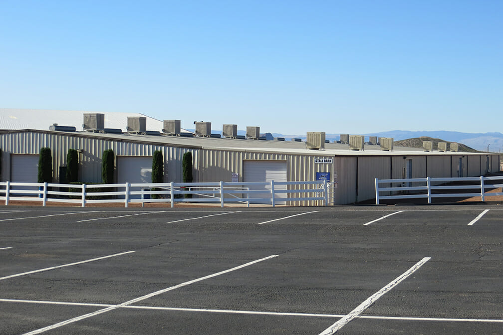 Parking lot and building