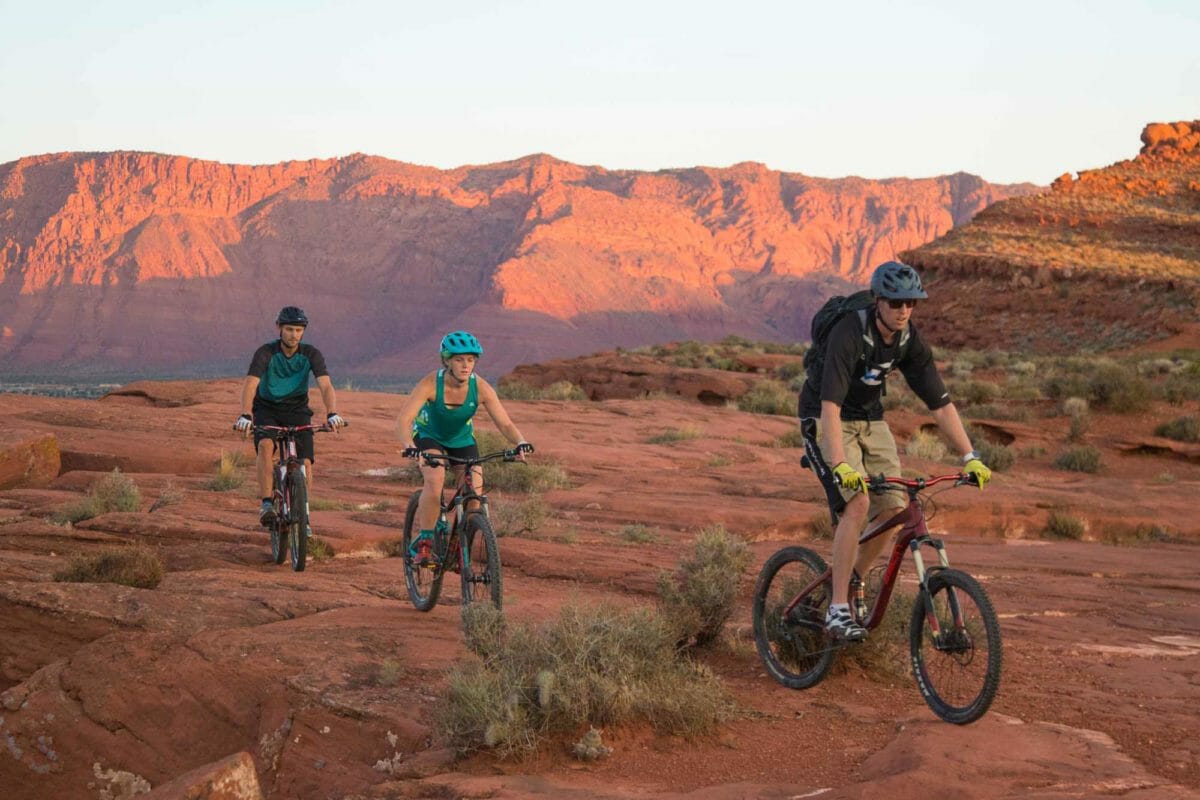 Trio of mountain bikers.