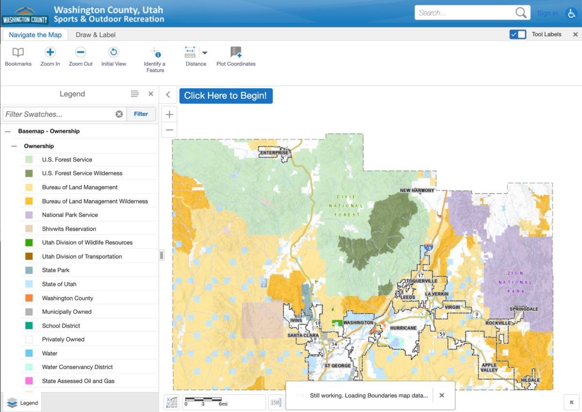 Screenshot of interactive map of Washington County, Utah