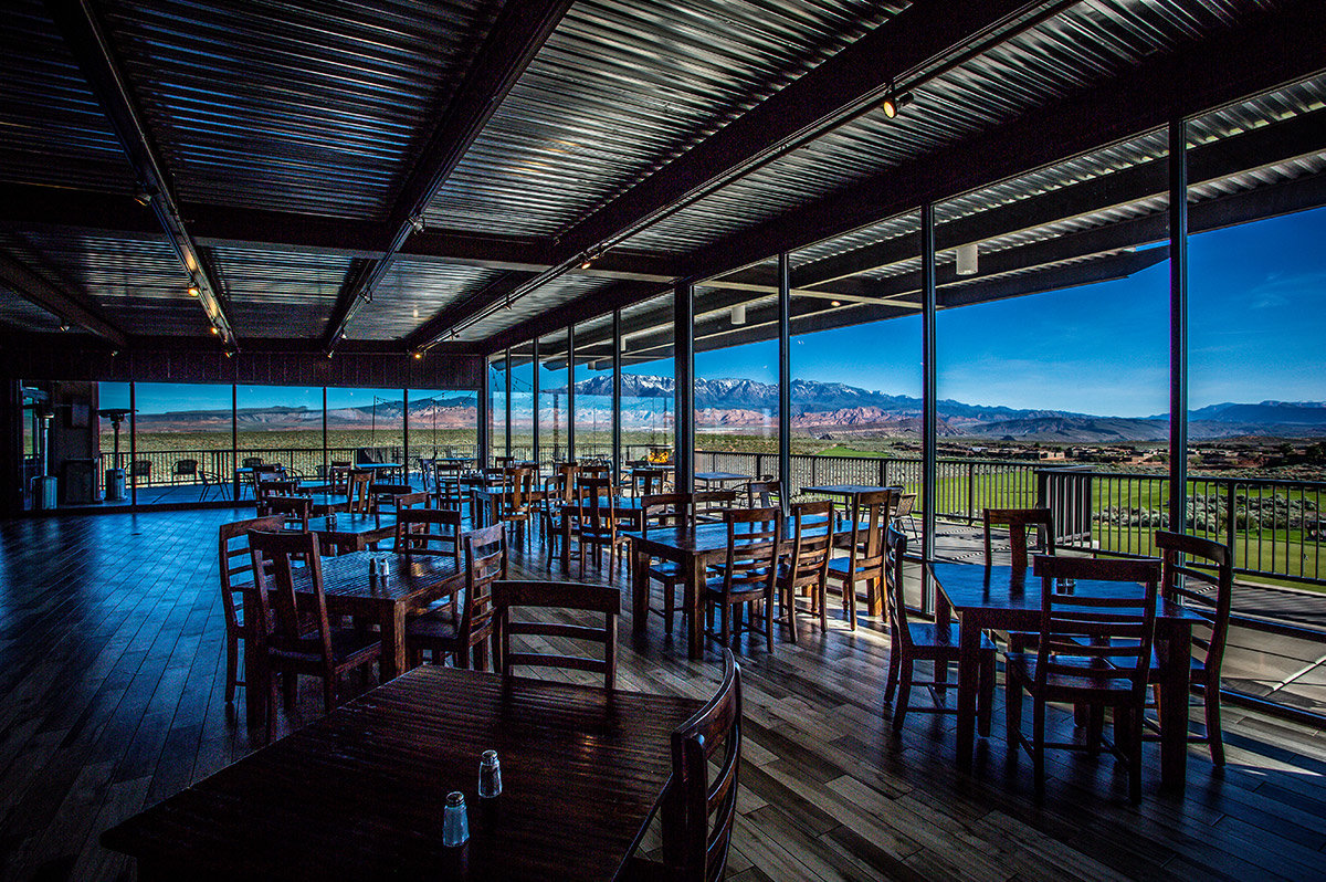 Hotel restaurant with mountain views