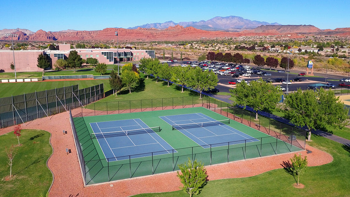 Aerial view of tennis courts