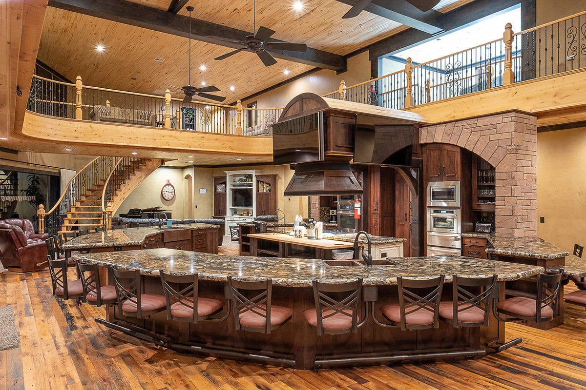 Large kitchen are with seating for large groups