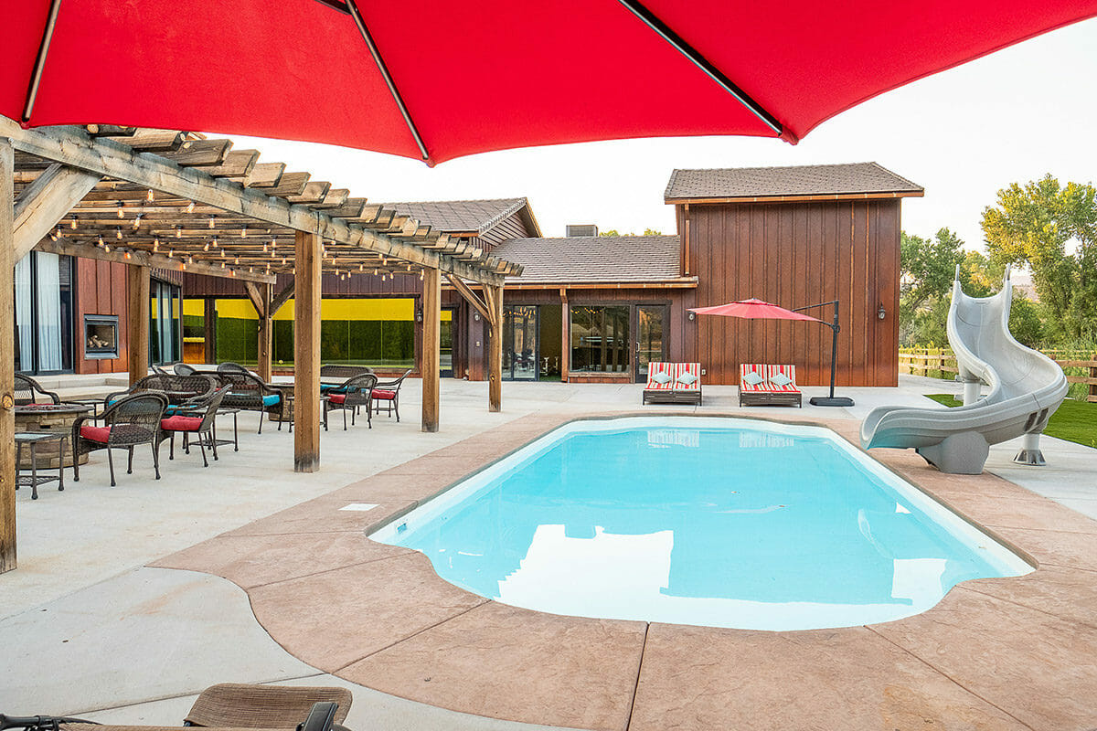 Outdoor pool in backyard