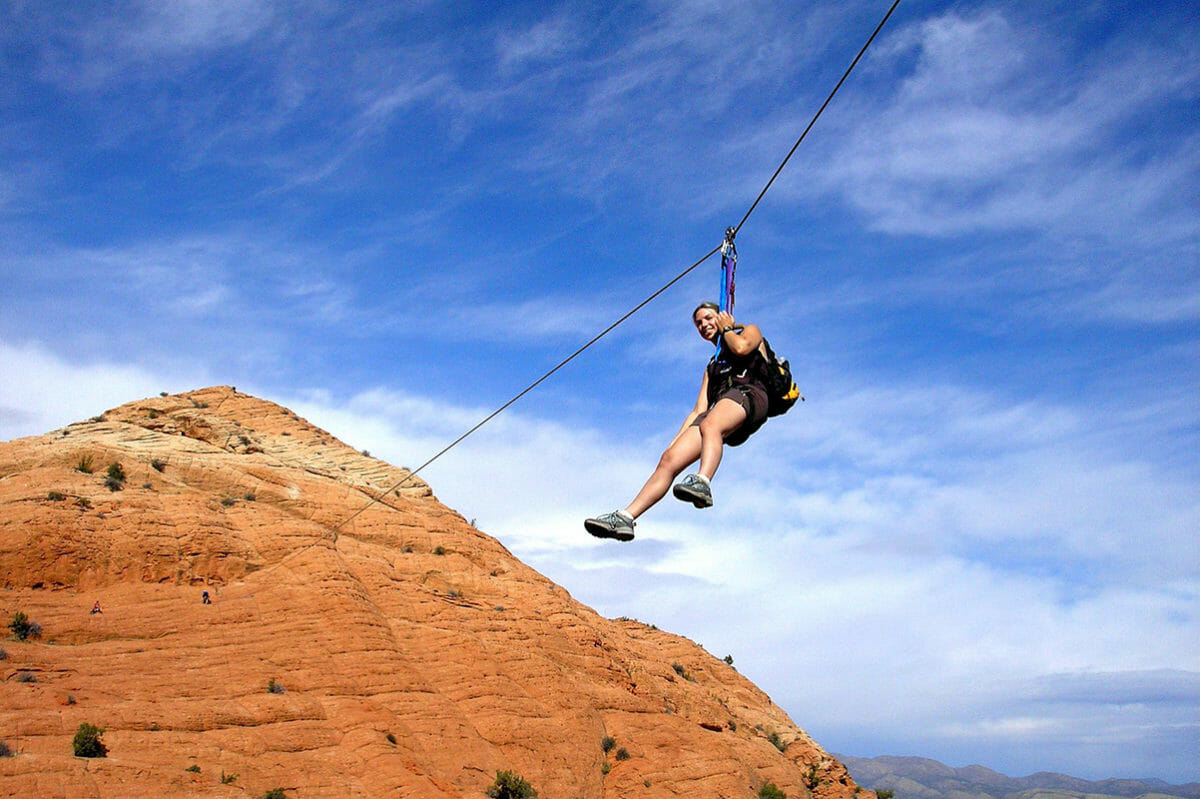 Woman on zipline.